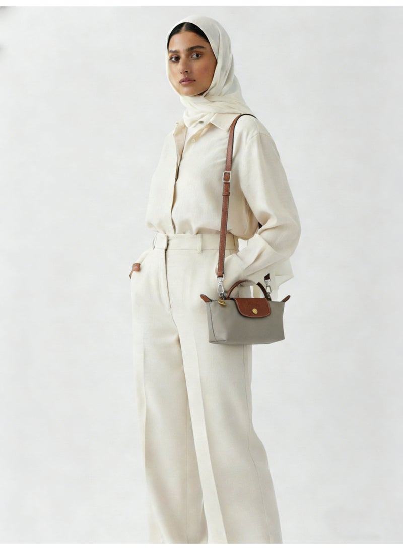 Longchamp Women's classic fashion versatile mini makeup bag handbag shoulder bag handheld small bag camera bag mini Turtledove Grey - Image 2